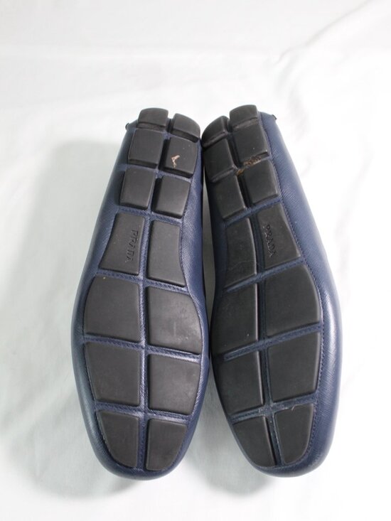 PRADA Navy Blue Saffiano Leather Driving Loafers Slip Ons Flats Horsebit Mens 10